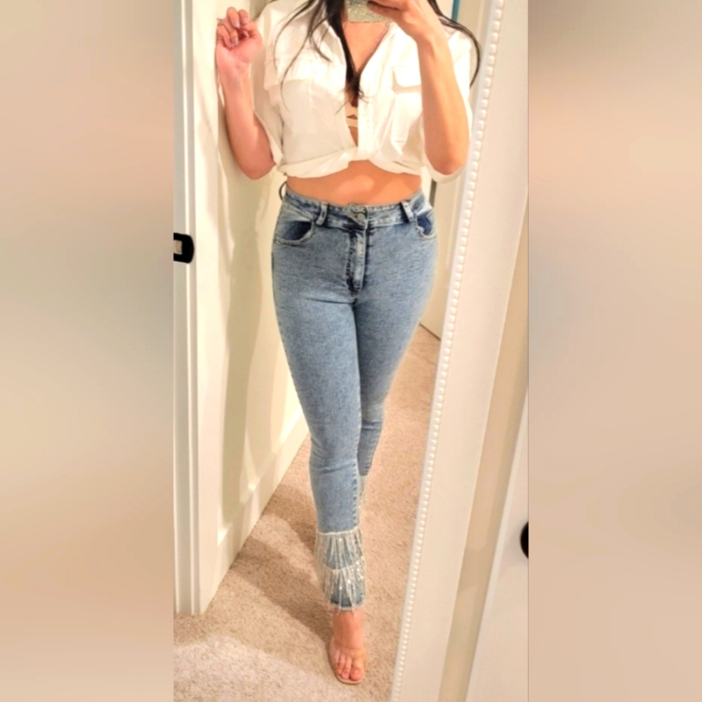 Brand New Rhinestone Fringe Jeans NWOT